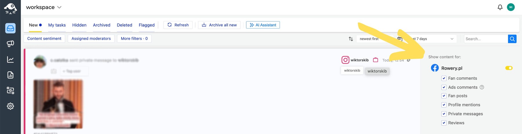 Filtering content in Social Inbox