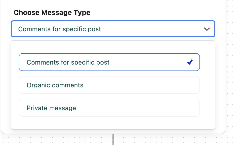 Instagram DM automation - choosing message type for DM automation