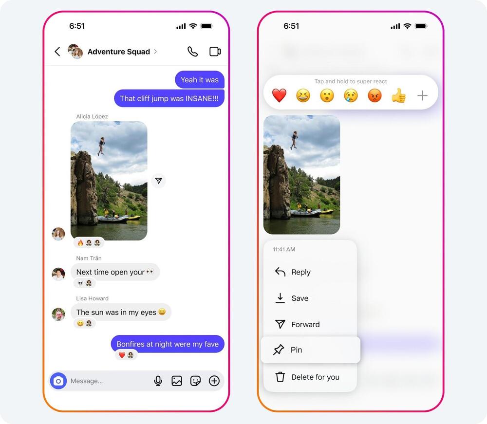 Instagram DM chat with a step-by-step instruction on how to pin content in the DM chat.